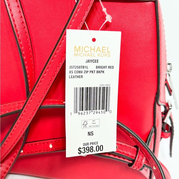 Michael Kors Jaycee XS MINI Convertible Zip Pocket Backpack Bright Red - Picture 11 of 14
